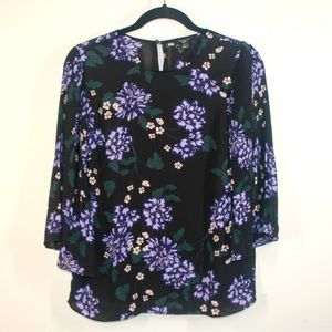 SHEER WHIMSICAL FAIRY CORE FLORAL BELL SLEEVE BLOUSE